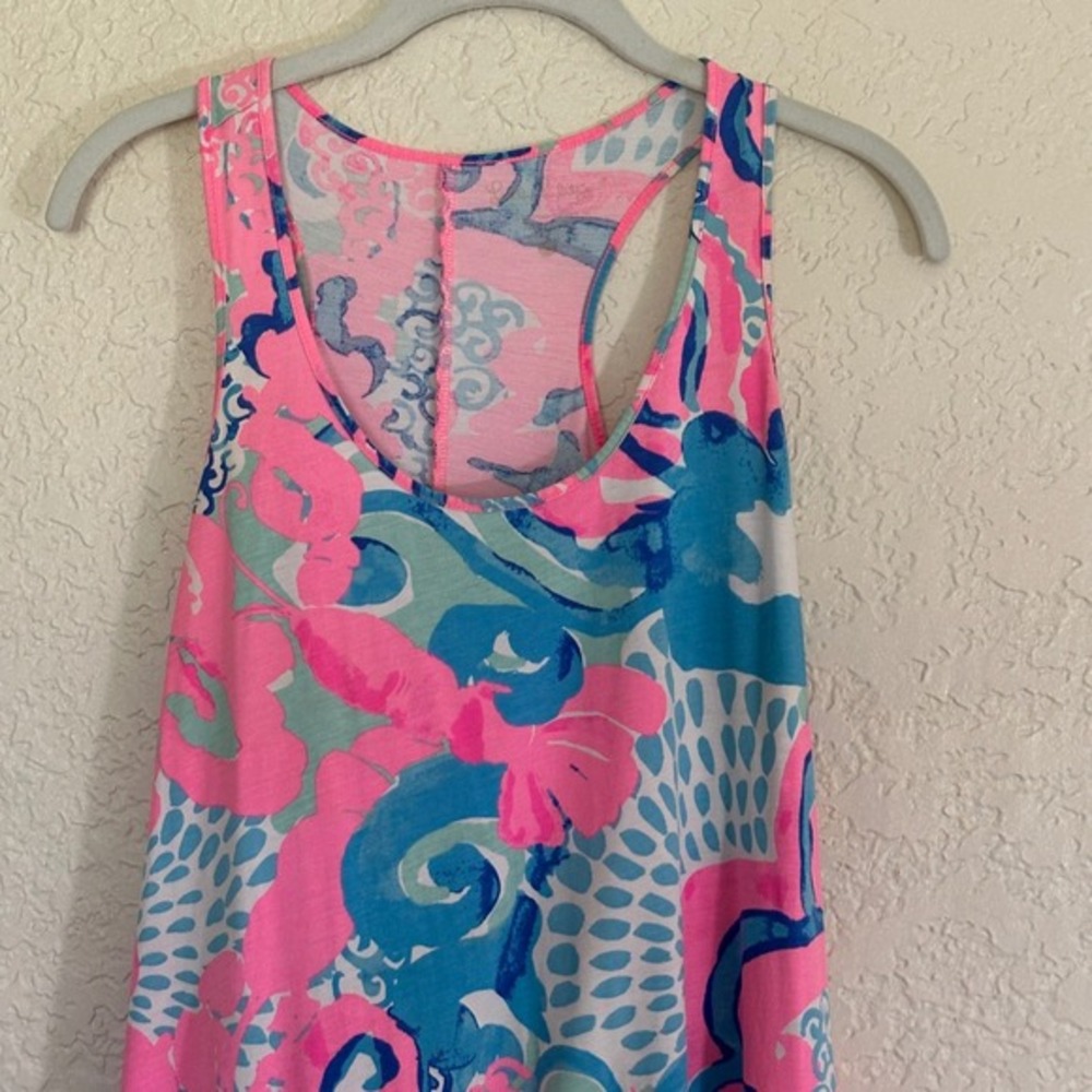 Lilly Pulitzer Tank Dress S Pink Blue Floral Sleeveless  Im So Jelly Coral Reef - Picture 5 of 11
